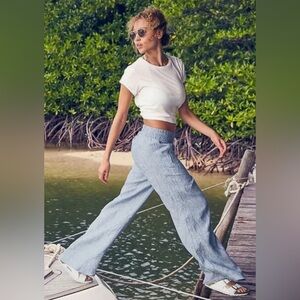 ATHLETA Cabo Linen Blue Wide Leg Pants Size 18